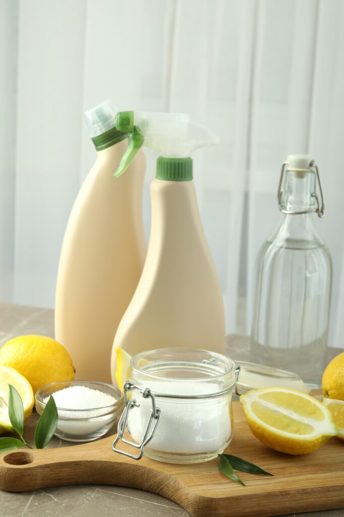 Concept of household cleaners with lemon acid