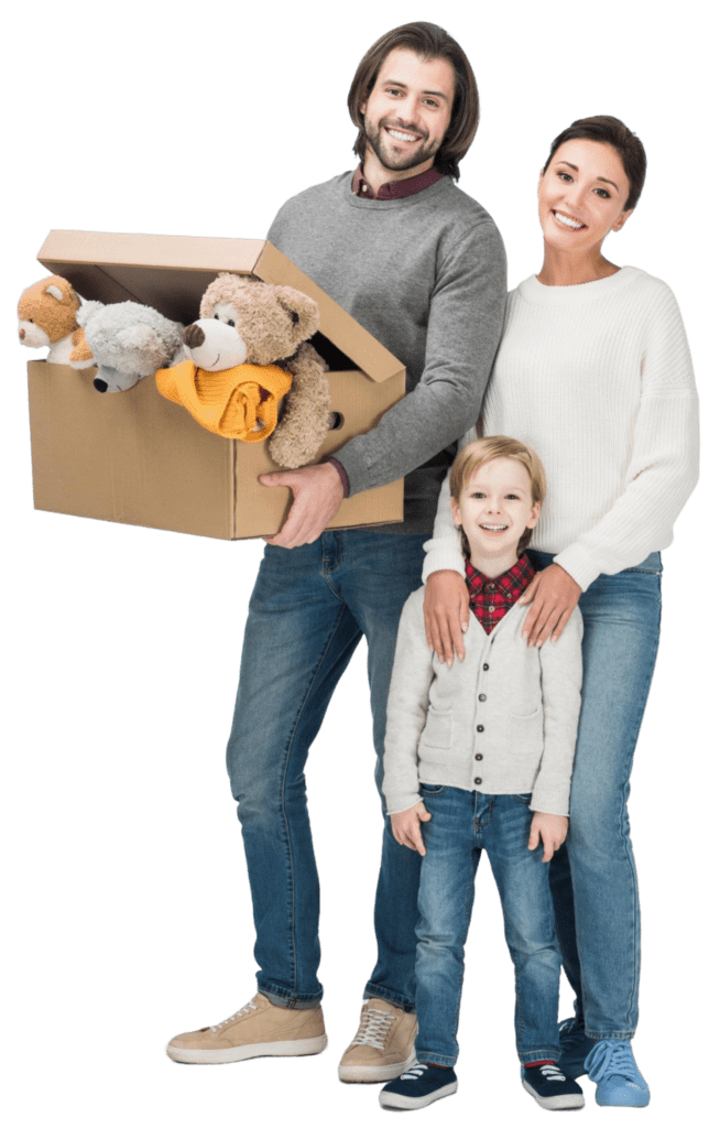 Happy Family Holding Moving Boxes