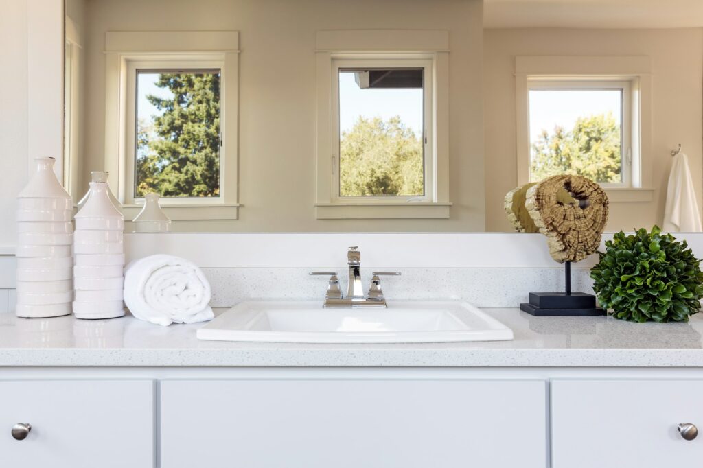 Sink and mirror in bathroom